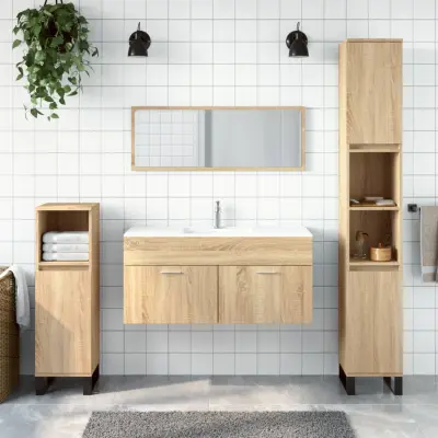 The Living Store Kopalniška omarica z ogledalom sonoma hrast inženirski les - Kopalniška Omarica Z Ogledalom