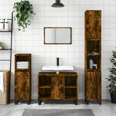 The Living Store Kopalniška omarica dimljeni hrast 80x33x60 cm inženirski les - Kopalniška Omarica