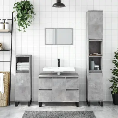 The Living Store Kopalniška omarica betonsko siva 80x33x60 cm inženirski les - Kopalniška Omarica