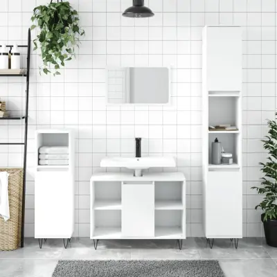 The Living Store Kopalniška omarica bela 30x30x100 cm inženirski les - Kopalniška Omarica