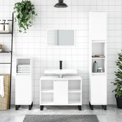 The Living Store Kopalniška omarica visok sijaj bela 80x33x60 cm inženirski les - Kopalniška Omarica