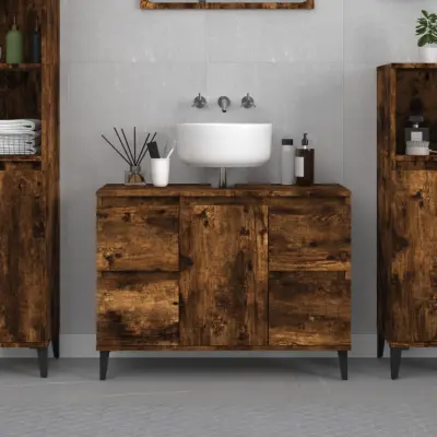 The Living Store Omarica za umivalnik dimljen hrast 80x33x60 cm inženirski les - Omarica Za Umivalnik