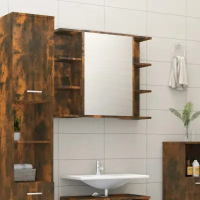 The Living Store Kopalniška omarica z ogledalom dimljeni hrast 80x20,5x64 cm - Omarica Z Ogledalom