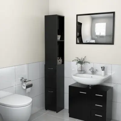The Living Store Kopalniška omarica črna 25x26,5x170 cm inženirski les - Kopalniška Omarica