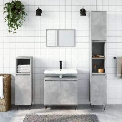 The Living Store Kopalniška omarica betonsko siva 58x33x60 cm inženirski les - Kopalniška Omarica