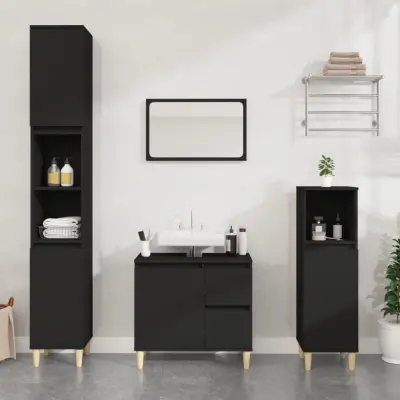 The Living Store Kopalniška omarica črna 65x33x60 cm inženirski les - Kopalniška Omarica