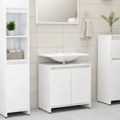 The Living Store Kopalniška omarica visok sijaj bela 60x33x61 cm iverna plošča - Kopalniška Omarica