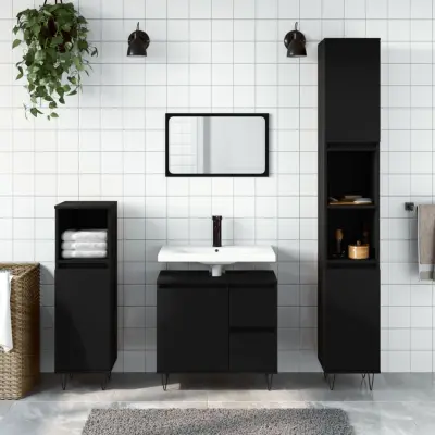 The Living Store Kopalniška omarica črna 30x30x190 cm inženirski les - Kopalniška Omarica