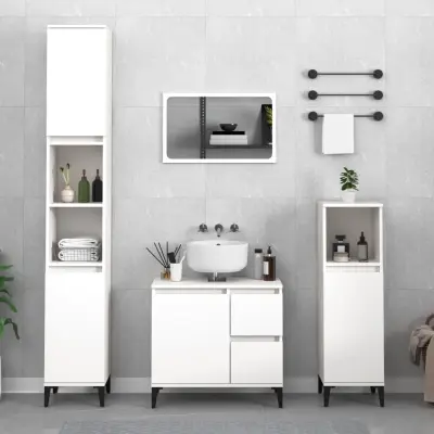 The Living Store Kopalniška omarica bela 30x30x100 cm inženirski les - Kopalniška Omarica