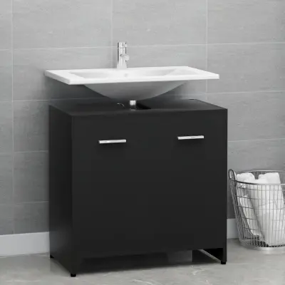 The Living Store Kopalniška omarica črna 60x33x61 cm iverna plošča - Kopalniška Omarica