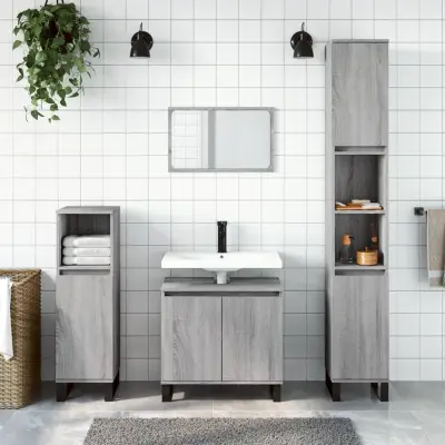 The Living Store Kopalniška omarica siva sonoma 30x30x190 cm inženirski les - Kopalniška Omarica