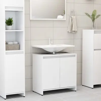 The Living Store Kopalniška omarica bela 60x33x61 cm iverna plošča - Kopalniška Omarica