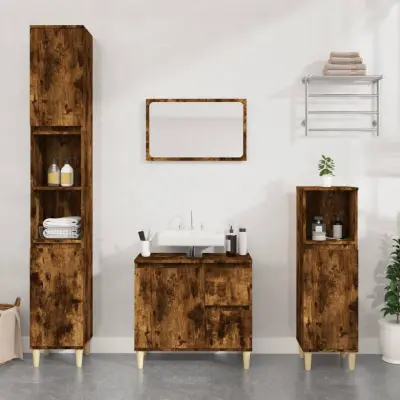 The Living Store Kopalniška omarica dimljeni hrast 65x33x60 cm inženirski les - Kopalniška Omarica