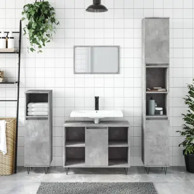 The Living Store Kopalniška omarica betonsko siva 80x33x60 cm inženirski les - Kopalniška Omarica