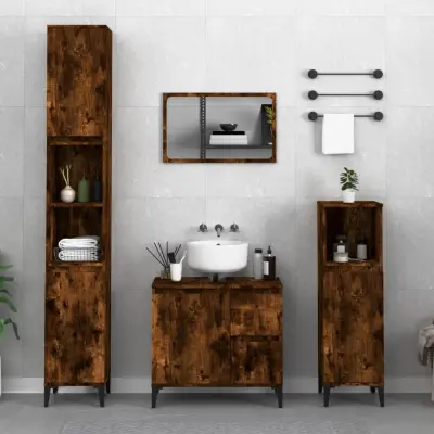 The Living Store Kopalniška omarica dimljeni hrast 65x33x60 cm inženirski les - Kopalniška Omarica