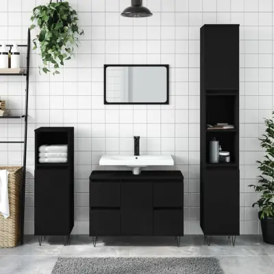 The Living Store Kopalniška omarica črna 80x33x60 cm inženirski les - Kopalniška Omarica