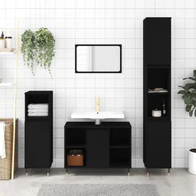 The Living Store Kopalniška omarica črna 80x33x60 cm inženirski les - Kopalniška Omarica