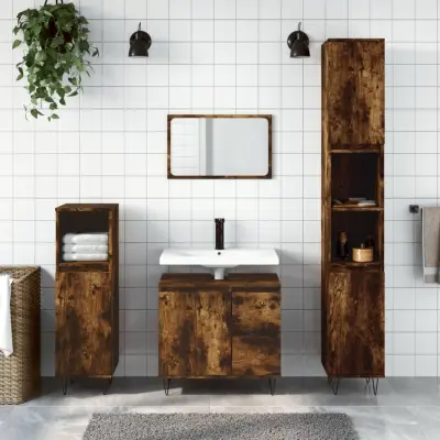 The Living Store Kopalniška omarica dimljeni hrast 65x33x60 cm inženirski les - Kopalniška Omarica