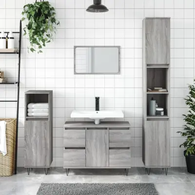 The Living Store Kopalniška omarica siva sonoma 80x33x60 cm inženirski les - Kopalniška Omarica