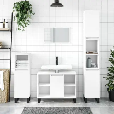 The Living Store Kopalniška omarica bela 80x33x60 cm inženirski les - Kopalniška Omarica
