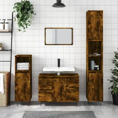 The Living Store Kopalniška omarica dimljeni hrast 80x33x60 cm inženirski les - Kopalniška Omarica
