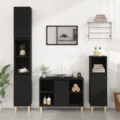 The Living Store Omarica za umivalnik črna 80x33x60 cm inženirski les - Omarica Za Umivalnik