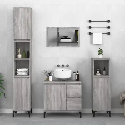 The Living Store Kopalniška omarica siva sonoma 30x30x190 cm inženirski les - Kopalniška Omarica