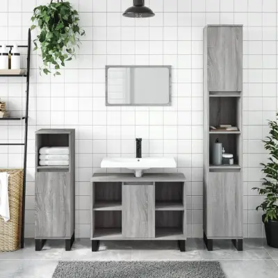 The Living Store Kopalniška omarica siva sonoma 80x33x60 cm inženirski les - Kopalniška Omarica