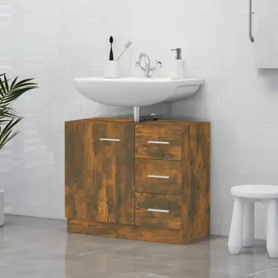 The Living Store Omarica za umivalnik dimljen hrast 63x30x54 cm inženirski les - Omarica Za Umivalnik