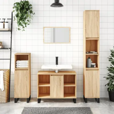 The Living Store Kopalniška omarica sonoma hrast 80x33x60 cm inženirski les - Kopalniška Omarica