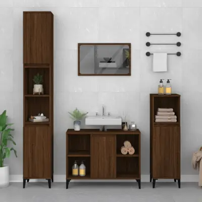 The Living Store Omarica za umivalnik rjavi hrast 80x33x60 cm inženirski les - Omarica Za Umivalnik