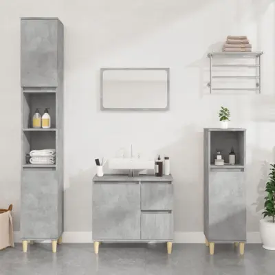 The Living Store Kopalniška omarica betonsko siva 65x33x60 cm inženirski les - Kopalniška Omarica