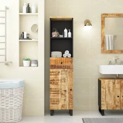 The Living Store Kopalniška omarica 38x33x160 cm trden mangov les - Kopalniška Omarica