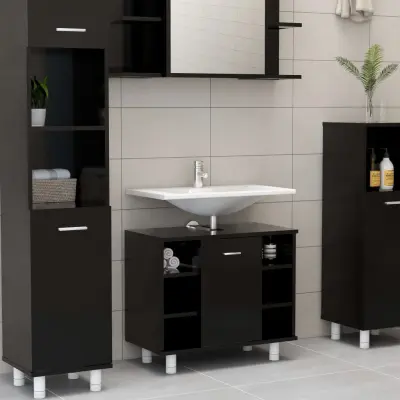 The Living Store Kopalniška omarica črna 60x32x53,5 cm iverna plošča - Kopalniška Omarica
