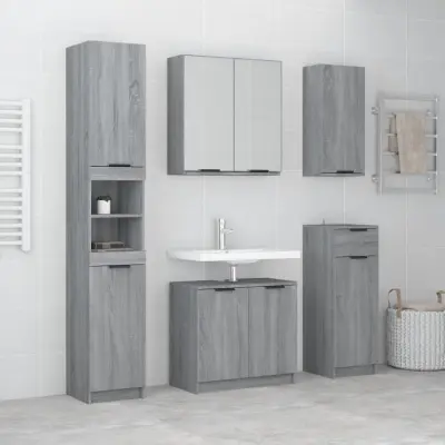 The Living Store Komplet kopalniških omaric 5-delni siva sonoma konstruiran les - Komplet Kopalniškega Pohištva