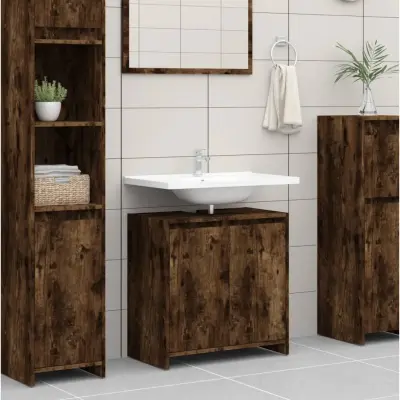 The Living Store Kopalniška omarica dimljeni hrast 60x33x61 cm inženirski les - Kopalniška Omarica