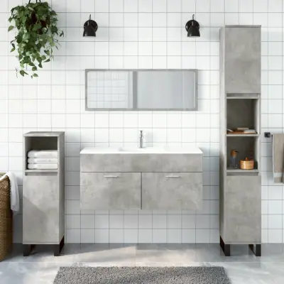The Living Store Kopalniška omarica z ogledalom betonsko siv inženirski les - Kopalniška Omarica Z Ogledalom