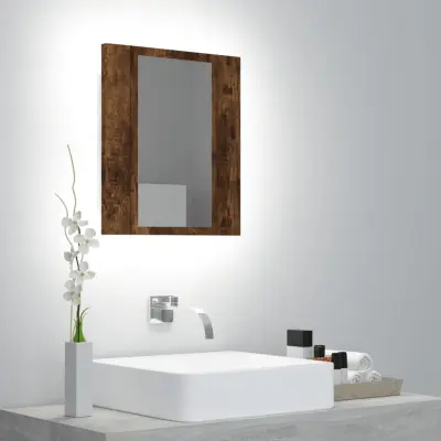 The Living Store LED kopalniška omarica z ogledalom dimljeni hrast 40x12x45 cm - LED Omarica Z Ogledalom