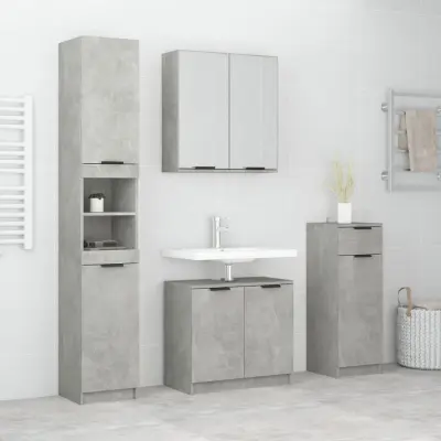 The Living Store Komplet kopalniških omaric 4-delni betonsko siv konstruiran les - Komplet Kopalniškega Pohištva