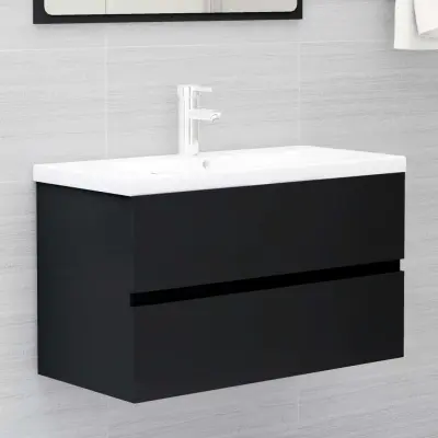 The Living Store Omarica za umivalnik črna 80x38,5x45 cm iverna plošča - Omarica Za Umivalnik