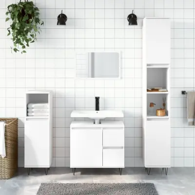 The Living Store Kopalniška omarica bela 30x30x190 cm inženirski les - Kopalniška Omarica