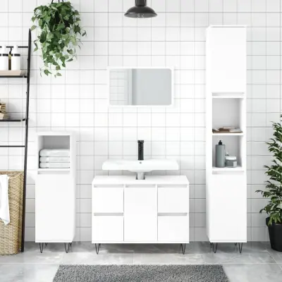 The Living Store Kopalniška omarica bela 80x33x60 cm inženirski les - Kopalniška Omarica
