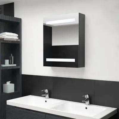 The Living Store LED kopalniška omarica z ogledalom siva 50x14x60 cm - Kopalniška Omarica