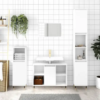 The Living Store Kopalniška omarica bela 80x33x60 cm inženirski les - Kopalniška Omarica