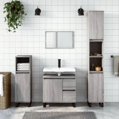 The Living Store Kopalniška omarica siva sonoma 65x33x60 cm inženirski les - Kopalniška Omarica