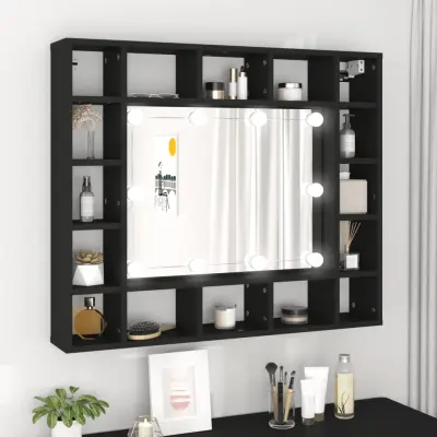 The Living Store LED omarica z ogledalom črna 91x15x76,5 cm - Omarica Z Ogledalom