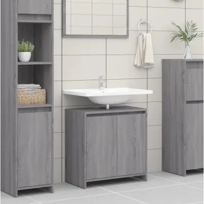 The Living Store Kopalniška omarica siva sonoma 60x33x61 cm inženirski les - Kopalniška Omarica