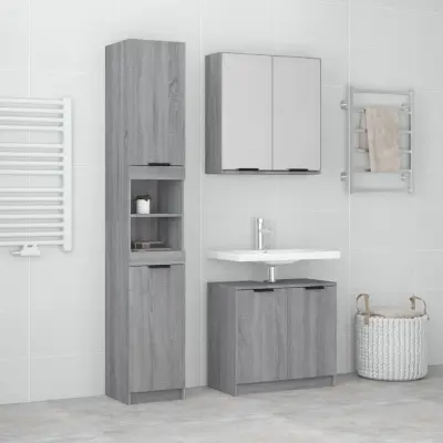 The Living Store Komplet kopalniških omaric 3-delni siva sonoma inženirski les - Komplet Kopalniškega Pohištva