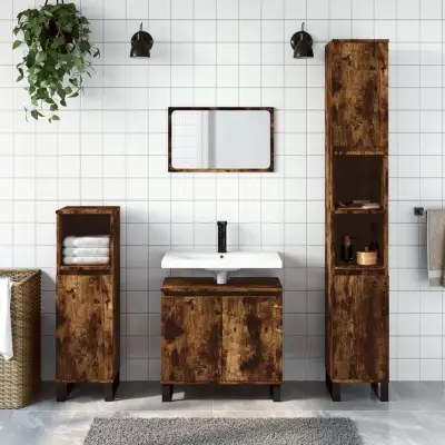 The Living Store Kopalniška omarica dimljeni hrast 58x33x60 cm inženirski les - Kopalniška Omarica