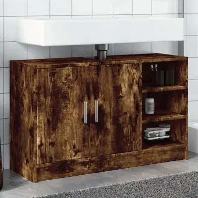The Living Store Omarica za umivalnik dimljeni hrast 90x29x55 cm inženirski les - Omarica Za Umivalnik